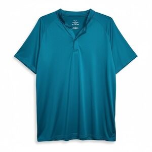 Willit Blue Short Sleeve Collarless Henley Golf Polo‎ Shirt Men's Size XL